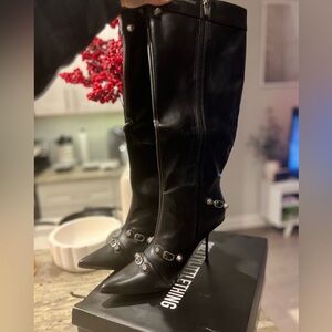 PrettyLittleThing Black Studded Heeled Boots